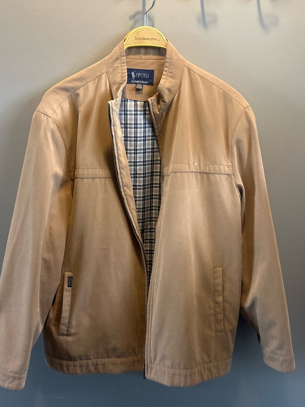 Ralph Lauren Men's Lightweight Tan Shirt Jacket with Plaid Lining